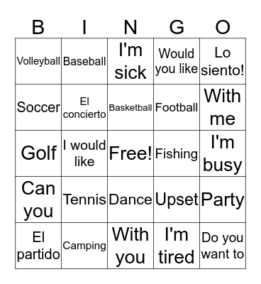 Spanish Bingo Card