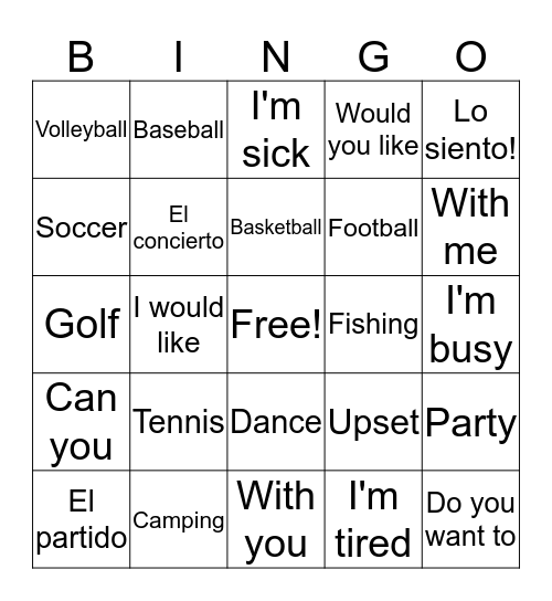 Spanish Bingo Card