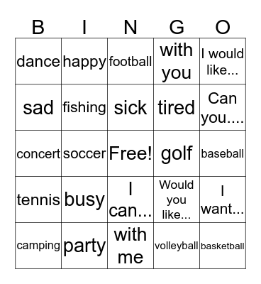 Spanish Bingo Card