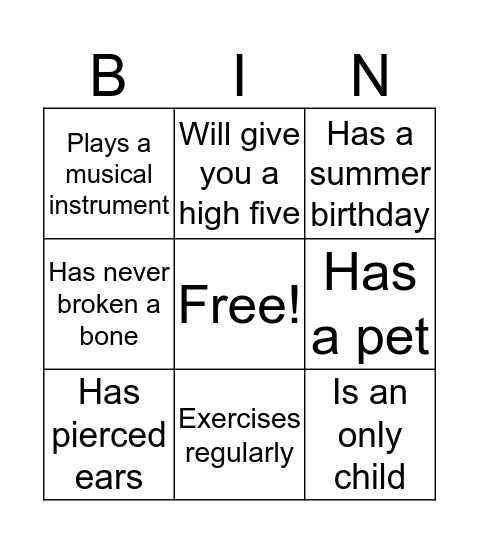 Buddy Bingo Card