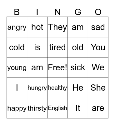 Feelings Jan 2018 Bingo Card