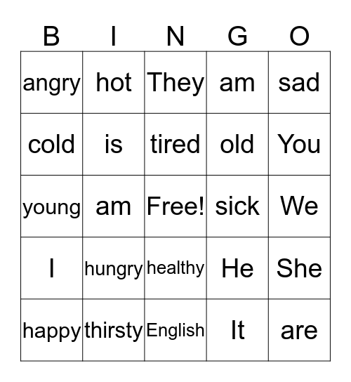 Feelings Jan 2018 Bingo Card