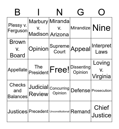 Judicial Review Bingo  Bingo Card