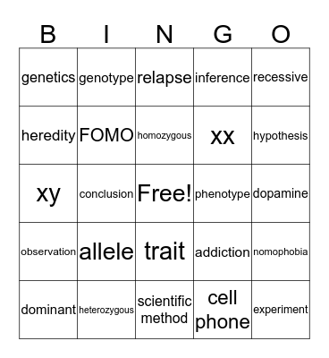 Life Science Bingo Card