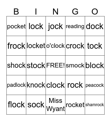 -ock Family Bingo  Bingo Card