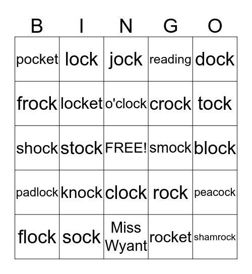 -ock Family Bingo  Bingo Card