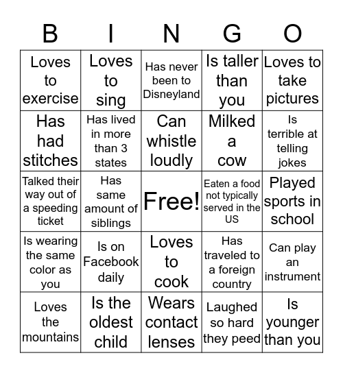 Autograph Bingo Card