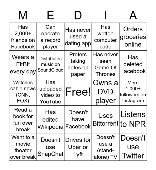 Media Bingo Card