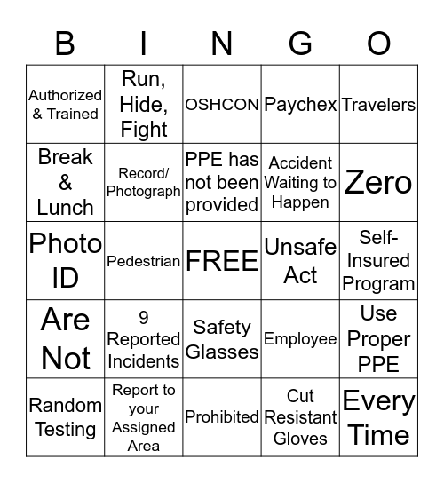 2018 ANNUAL SAFETY & POLICY REVIEW Bingo Card