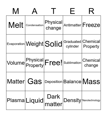 Properties of Matter Bingo Card