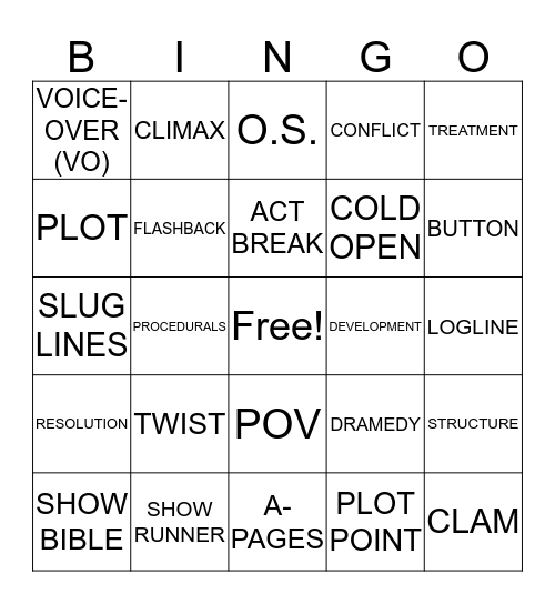 TV/Script Format Bingo Card