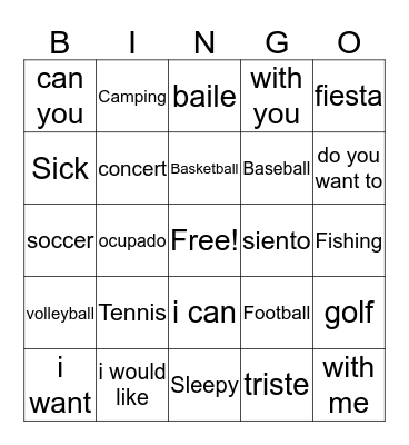 spanish  Bingo Card
