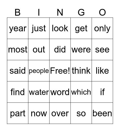 Fry Words Bingo (4) Bingo Card