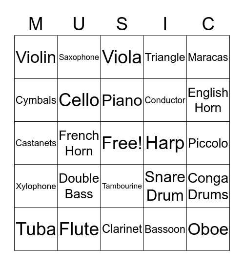 Music Bingo Card