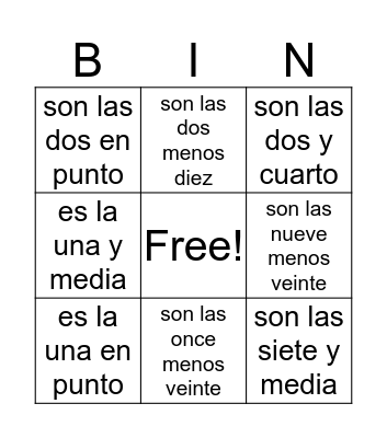 Time Bingo Card