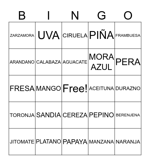 FRUTAS  Bingo Card