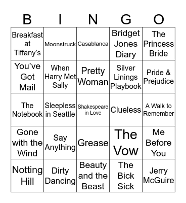 Romantic Movies Bingo Card