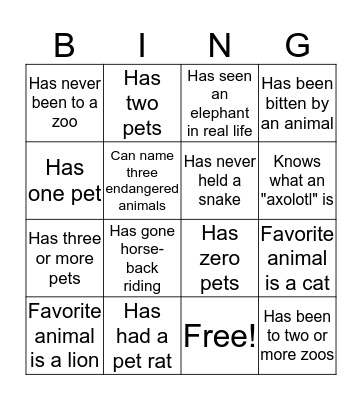 Blue Room Animals Bingo Card