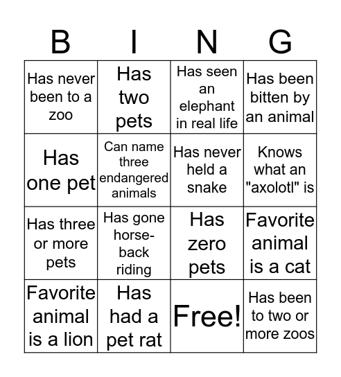 Blue Room Animals Bingo Card