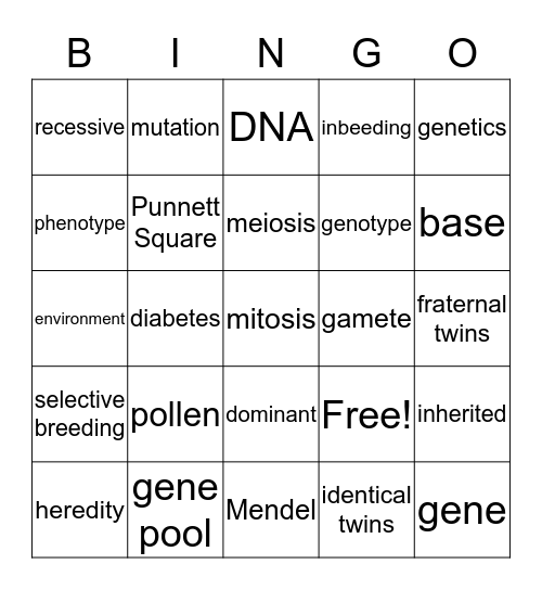 Heredity Bingo Card