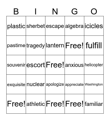 Learning to Swim - Spelling Bingo Card