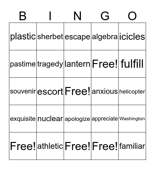 Learning to Swim - Spelling Bingo Card