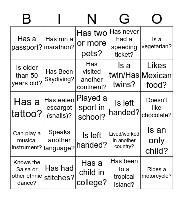 D&I - "Find Someone"  Bingo Card