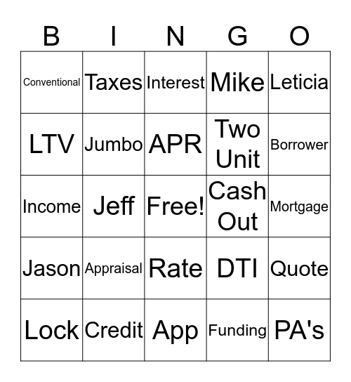 Cardinal Financial BINGO Card