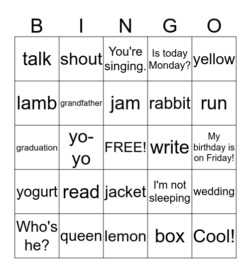 Untitled Bingo Card