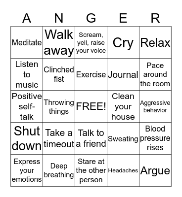Anger Management Bingo Card