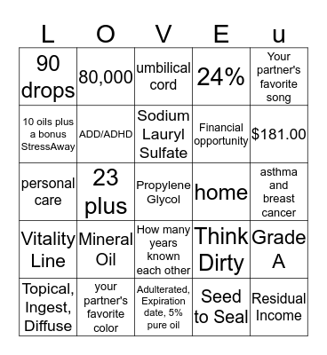 Valentine's  Young Living DIY  Bingo Card