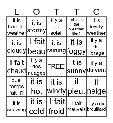Le temps Bingo Card