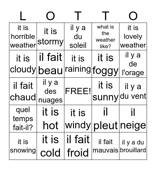 Le temps Bingo Card