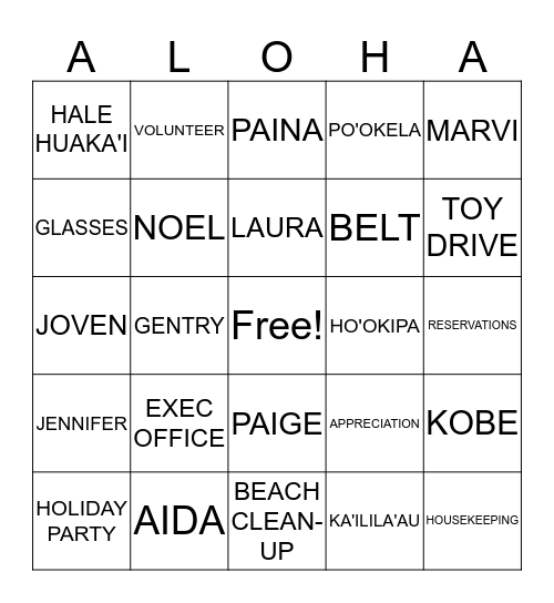PO'OKELA Bingo Card