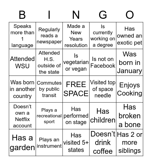 Human Bingo Card