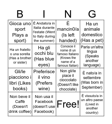 Trova una persona che... Bingo Card