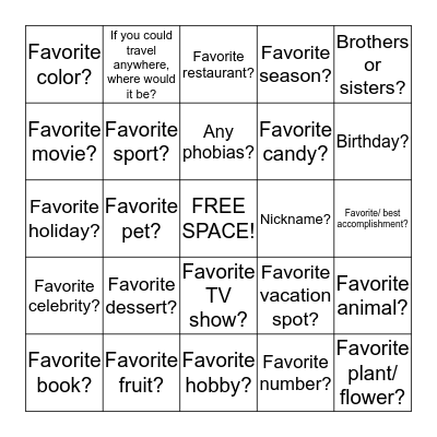 BINGO! To Meet You.  Bingo Card