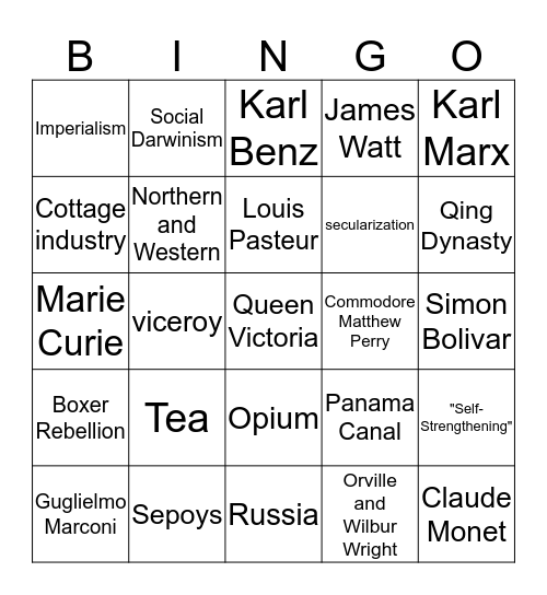 World History Bingo Card