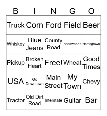 Cointry Western Bingo Card