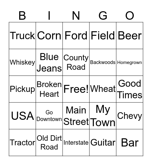 Cointry Western Bingo Card