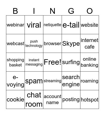 Internet Words Bingo Card