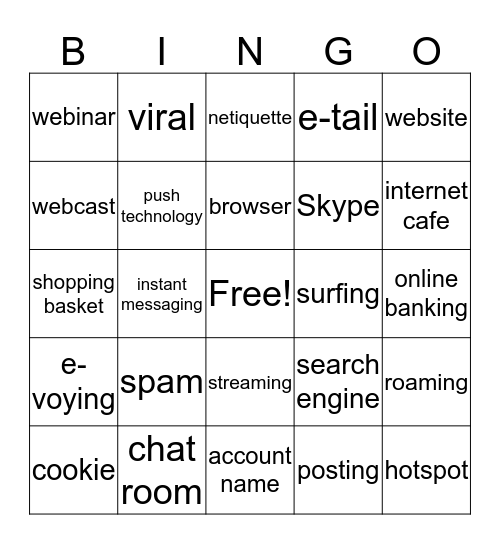 Internet Words Bingo Card