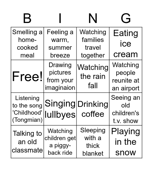 Nostalgia Bingo Card