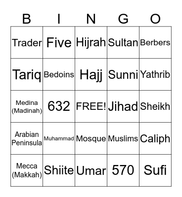 Islamic Empire Vocabulary Bingo Card