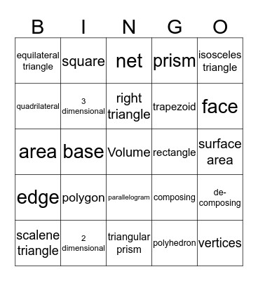 Unit 5 - Geometry Bingo Card