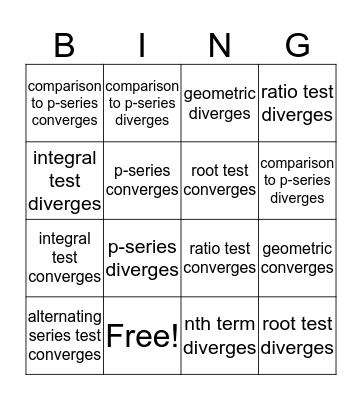 Tests for Convergence BINGO Card