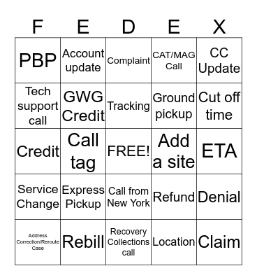 FedEx Bingo  Bingo Card