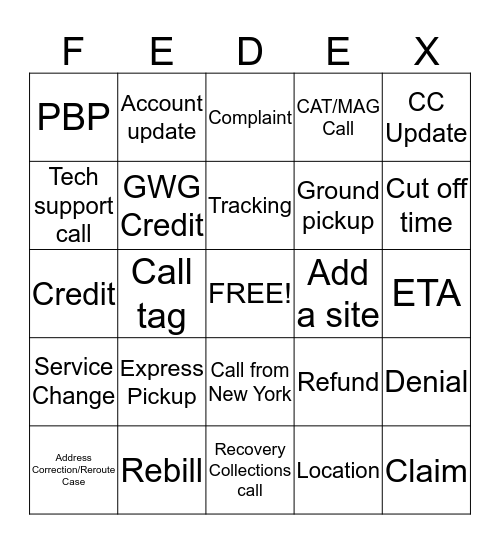 FedEx Bingo  Bingo Card