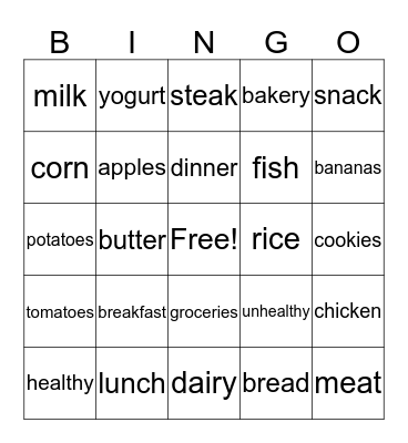 Food Bingo Card