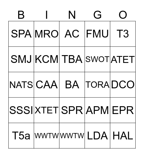 ACRONYM BINGO Card